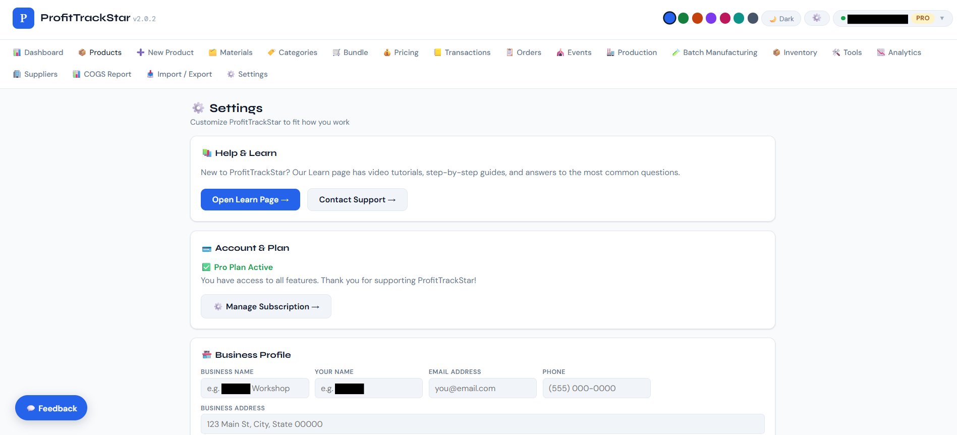 Settings page showing Manage Subscription button